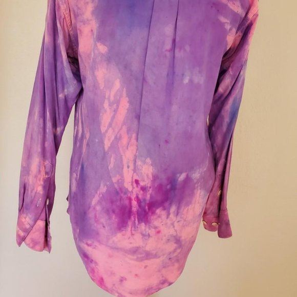 NEW silk painted tie dye shirt white blue purple pink medium large small 8 10 12 - Picture 5 of 6